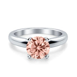 Round Simulated Cubic Zirconia Cathedral Wedding Ring 925 Sterling Silver Center Stone-(6mm)