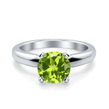 Round Simulated Cubic Zirconia Cathedral Wedding Ring 925 Sterling Silver Center Stone-(6mm)