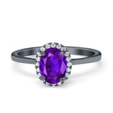 Halo Art Deco Oval Engagement Ring Simulated Cubic Zirconia 925 Sterling Silver