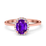Halo Art Deco Oval Engagement Ring Simulated Cubic Zirconia 925 Sterling Silver