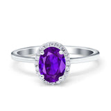 Halo Art Deco Oval Engagement Ring Simulated Cubic Zirconia 925 Sterling Silver