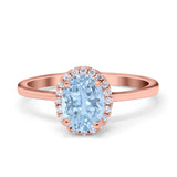 Halo Art Deco Oval Engagement Ring Simulated Cubic Zirconia 925 Sterling Silver