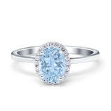 Halo Art Deco Oval Engagement Ring Simulated Cubic Zirconia 925 Sterling Silver