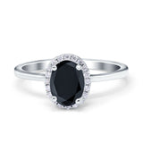Halo Art Deco Oval Engagement Ring Simulated Cubic Zirconia 925 Sterling Silver