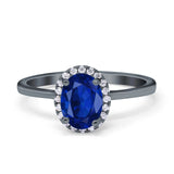 Halo Art Deco Oval Engagement Ring Simulated Cubic Zirconia 925 Sterling Silver