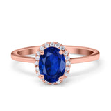 Halo Art Deco Oval Engagement Ring Simulated Cubic Zirconia 925 Sterling Silver