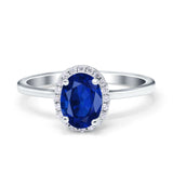 Halo Art Deco Oval Engagement Ring Simulated Cubic Zirconia 925 Sterling Silver