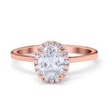 Halo Art Deco Oval Engagement Ring Simulated Cubic Zirconia 925 Sterling Silver