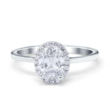 Halo Art Deco Oval Engagement Ring Simulated Cubic Zirconia 925 Sterling Silver