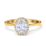 Halo Art Deco Oval Engagement Ring Simulated Cubic Zirconia 925 Sterling Silver