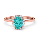 Halo Art Deco Oval Engagement Ring Simulated Cubic Zirconia 925 Sterling Silver