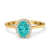 Halo Art Deco Oval Engagement Ring Simulated Cubic Zirconia 925 Sterling Silver