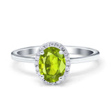 Halo Art Deco Oval Engagement Ring Simulated Cubic Zirconia 925 Sterling Silver