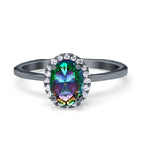 Halo Art Deco Oval Engagement Ring Simulated Cubic Zirconia 925 Sterling Silver