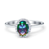 Halo Art Deco Oval Engagement Ring Simulated Cubic Zirconia 925 Sterling Silver
