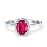 Halo Art Deco Oval Engagement Ring Simulated Cubic Zirconia 925 Sterling Silver