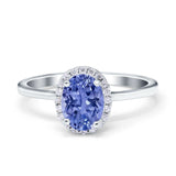 Halo Art Deco Oval Engagement Ring Simulated Cubic Zirconia 925 Sterling Silver