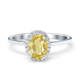 Halo Art Deco Oval Engagement Ring Simulated Cubic Zirconia 925 Sterling Silver