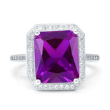 Halo Emerald Cut Engagement Ring Simulated Cubic Zirconia 925 Sterling Silver