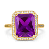 Halo Emerald Cut Engagement Ring Simulated Cubic Zirconia 925 Sterling Silver