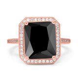 Halo Emerald Cut Engagement Ring Simulated Cubic Zirconia 925 Sterling Silver