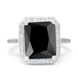 Halo Emerald Cut Engagement Ring Simulated Cubic Zirconia 925 Sterling Silver