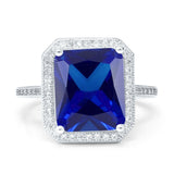 Halo Emerald Cut Engagement Ring Simulated Cubic Zirconia 925 Sterling Silver