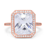 Halo Emerald Cut Engagement Ring Simulated Cubic Zirconia 925 Sterling Silver