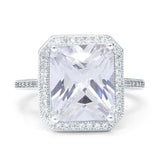 Halo Emerald Cut Engagement Ring Simulated Cubic Zirconia 925 Sterling Silver