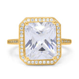 Halo Emerald Cut Engagement Ring Simulated Cubic Zirconia 925 Sterling Silver