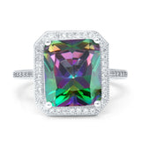 Halo Emerald Cut Engagement Ring Simulated Cubic Zirconia 925 Sterling Silver