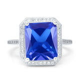 Halo Emerald Cut Engagement Ring Simulated Cubic Zirconia 925 Sterling Silver