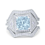 Princess Cut Vintage Art Deco Three Piece Bridal Set Wedding Ring Band Round Simulated Cubic Zirconia 925 Sterling Silver