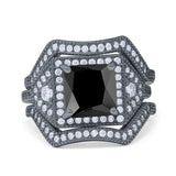 Princess Cut Vintage Art Deco Three Piece Bridal Set Wedding Ring Band Round Simulated Cubic Zirconia 925 Sterling Silver