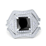 Princess Cut Vintage Art Deco Three Piece Bridal Set Wedding Ring Band Round Simulated Cubic Zirconia 925 Sterling Silver