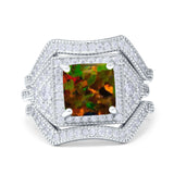 Princess Cut Vintage Art Deco Three Piece Bridal Set Wedding Ring Band Round Simulated Cubic Zirconia 925 Sterling Silver