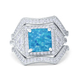 Princess Cut Vintage Art Deco Three Piece Bridal Set Wedding Ring Band Round Simulated Cubic Zirconia 925 Sterling Silver