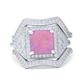 Princess Cut Vintage Art Deco Three Piece Bridal Set Wedding Ring Band Round Simulated Cubic Zirconia 925 Sterling Silver