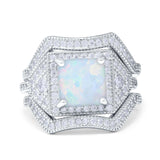 Princess Cut Vintage Art Deco Three Piece Bridal Set Wedding Ring Band Round Simulated Cubic Zirconia 925 Sterling Silver