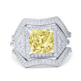 Princess Cut Vintage Art Deco Three Piece Bridal Set Wedding Ring Band Round Simulated Cubic Zirconia 925 Sterling Silver