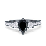 Teardrop Pear Art Deco Three Stone Accent Engagement Ring Round Simulated Simulated Cubic Zirconia 925 Sterling Silver