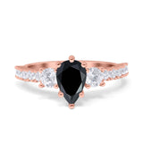 Teardrop Pear Art Deco Three Stone Accent Engagement Ring Round Simulated Simulated Cubic Zirconia 925 Sterling Silver