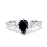 Teardrop Pear Art Deco Three Stone Accent Engagement Ring Round Simulated Simulated Cubic Zirconia 925 Sterling Silver
