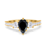 Teardrop Pear Art Deco Three Stone Accent Engagement Ring Round Simulated Simulated Cubic Zirconia 925 Sterling Silver