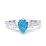Teardrop Pear Art Deco Three Stone Accent Engagement Ring Round Simulated Simulated Cubic Zirconia 925 Sterling Silver