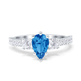 Teardrop Pear Art Deco Three Stone Accent Engagement Ring Round Simulated Simulated Cubic Zirconia 925 Sterling Silver