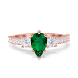 Teardrop Pear Art Deco Three Stone Accent Engagement Ring Round Simulated Simulated Cubic Zirconia 925 Sterling Silver