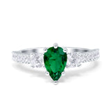 Teardrop Pear Art Deco Three Stone Accent Engagement Ring Round Simulated Simulated Cubic Zirconia 925 Sterling Silver