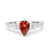 Teardrop Pear Art Deco Three Stone Accent Engagement Ring Round Simulated Simulated Cubic Zirconia 925 Sterling Silver