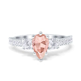 Teardrop Pear Art Deco Three Stone Accent Engagement Ring Round Simulated Simulated Cubic Zirconia 925 Sterling Silver